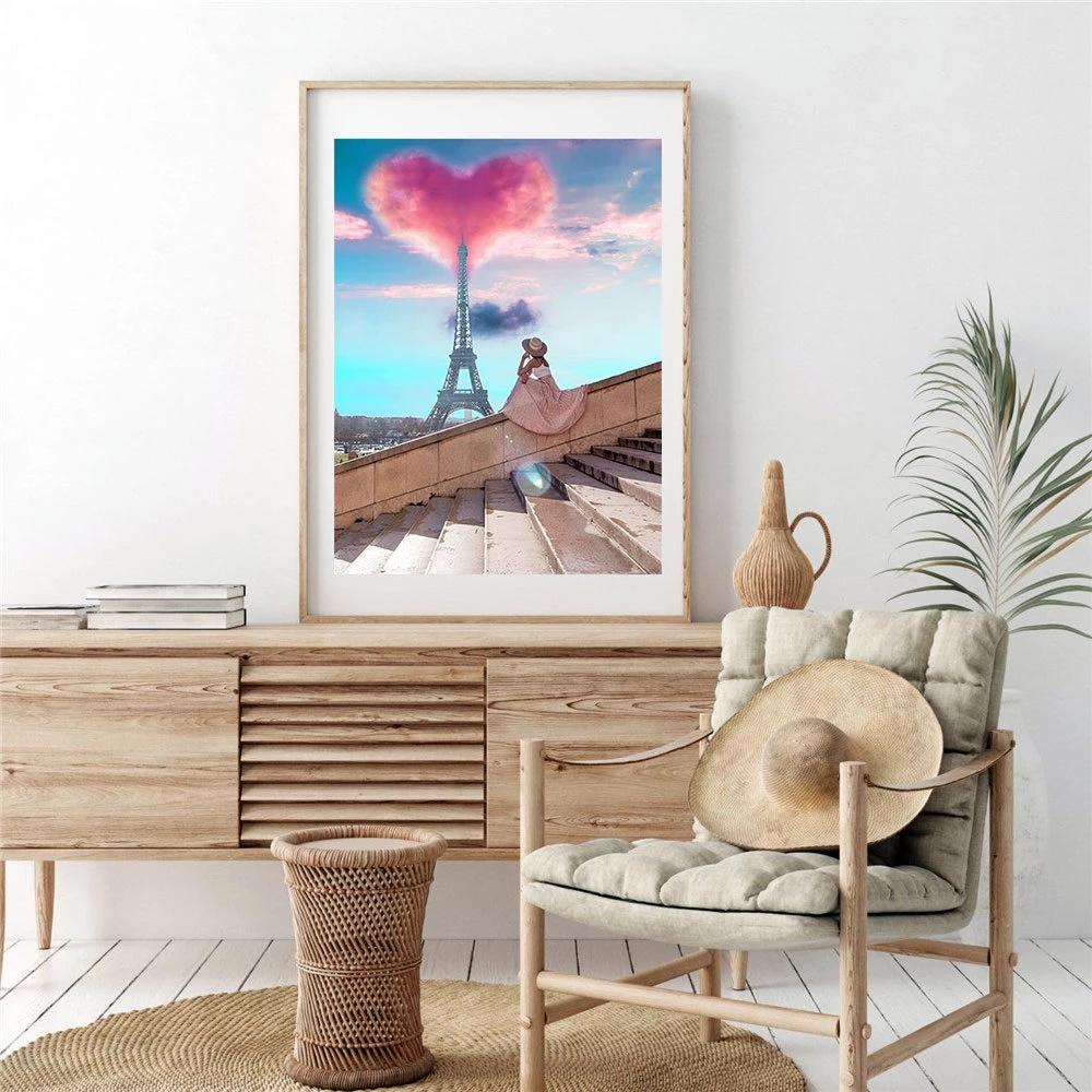 HUACAN Diamond Rhinestones Paintings Eiffel Tower Landscape Diamond Mosaic Balloon Embroidery Girl Needlework Art Home Decor
