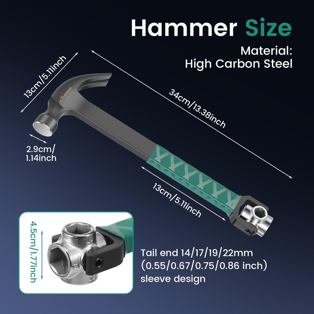 Multi-functional Claw Hammer High Carbon Steel Straight Claw Hammer Efficient Carpenter Hammers for Home Construction Carpentry