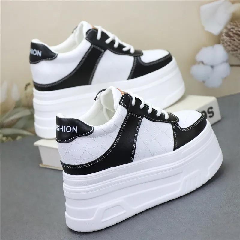 Fashion 12CM Comfy Spring Flats Booties Autumn Women Shoes Synthetic Genuine Leather Ankle Boots Platform Wedge Chunky Sneakers