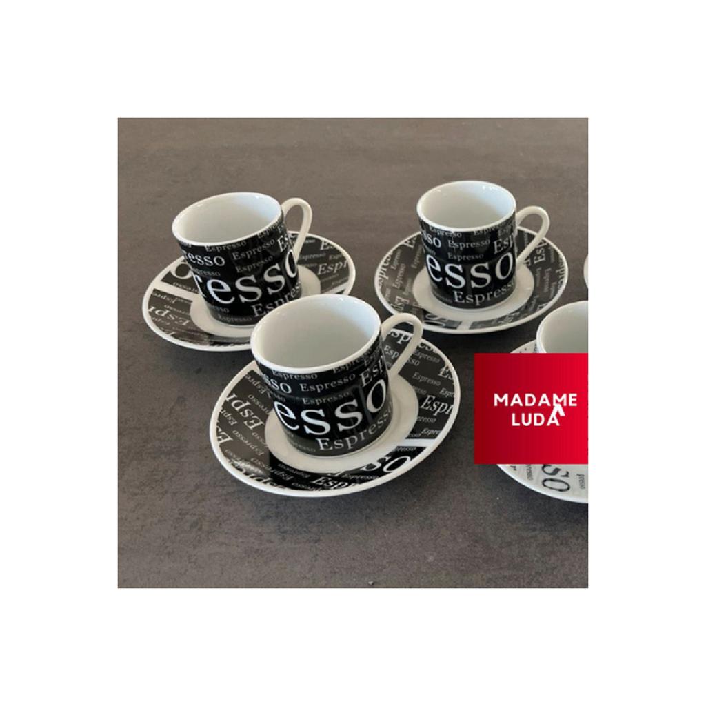 Porcelain Hand Embroidered Blue Color Patterned Authentic 12 Piece Turkish Coffee Cup Set For 6 Persons.