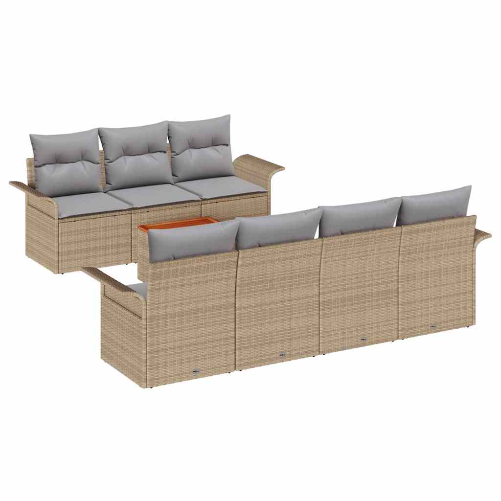 8 Piece Garden Sofa Set In Beige and Light Grey Poly Rattan