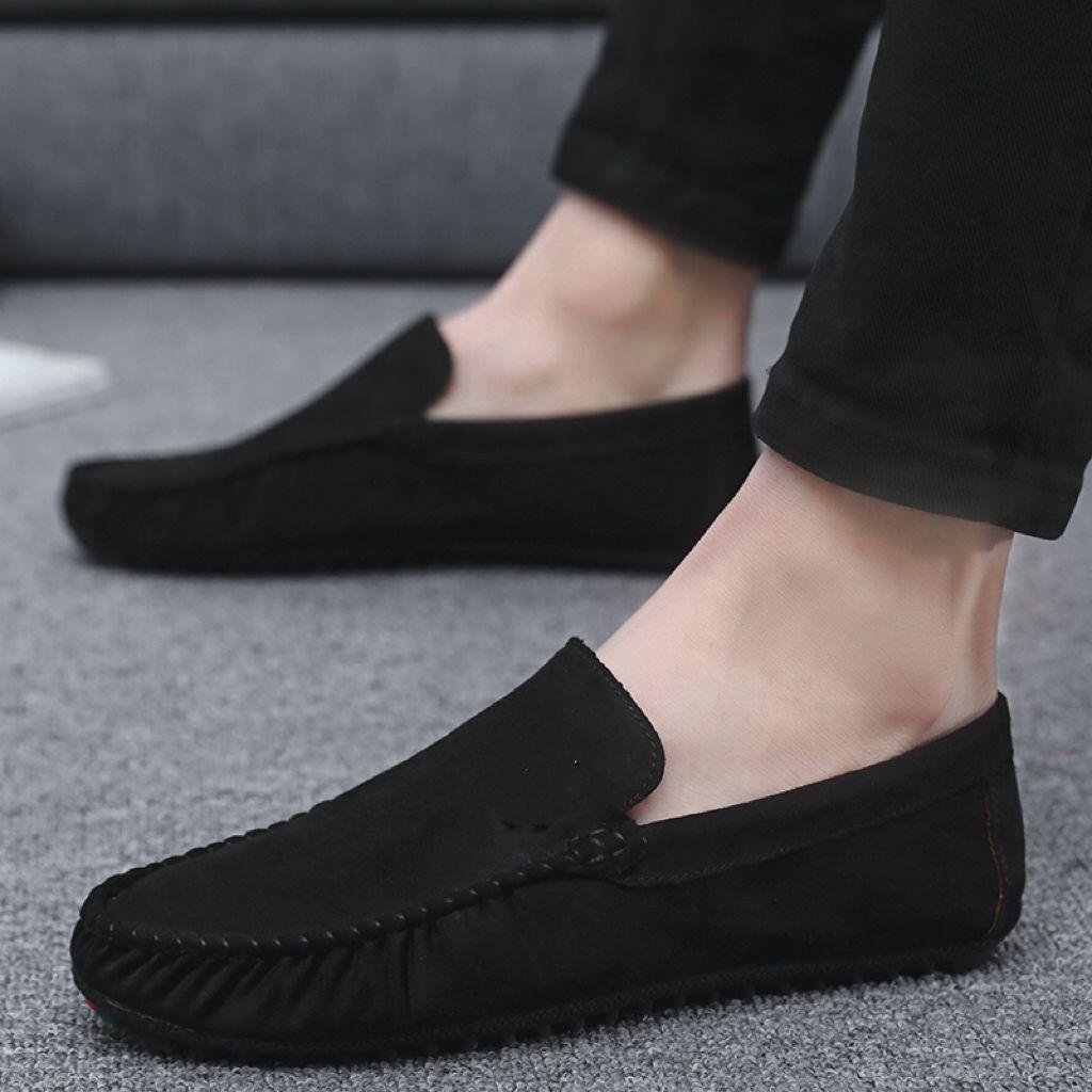 

Fashi Men Casual Shoes Outdoor Light Slip Man Loafers New Designer Suede Leather Moccasins Driving Shoes Soft Lazy Flats 39 чёрный