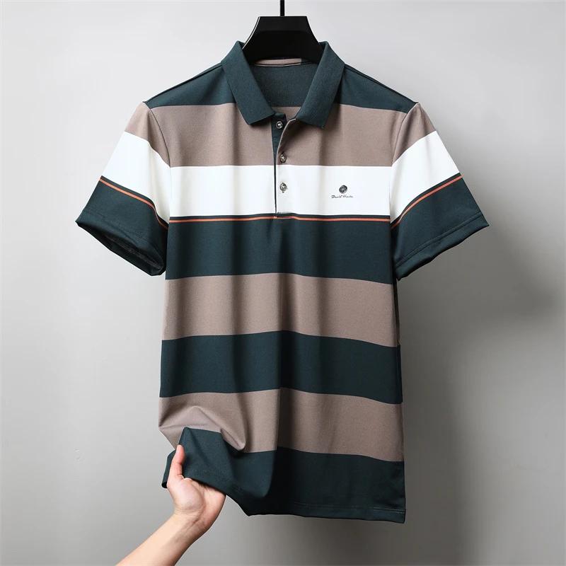 

Men s Casual and Fashionable Striped Short Sleeved Polo Shirt Summer Comfortable Sweat Absorbing Breathable and Versatile Top M зелений