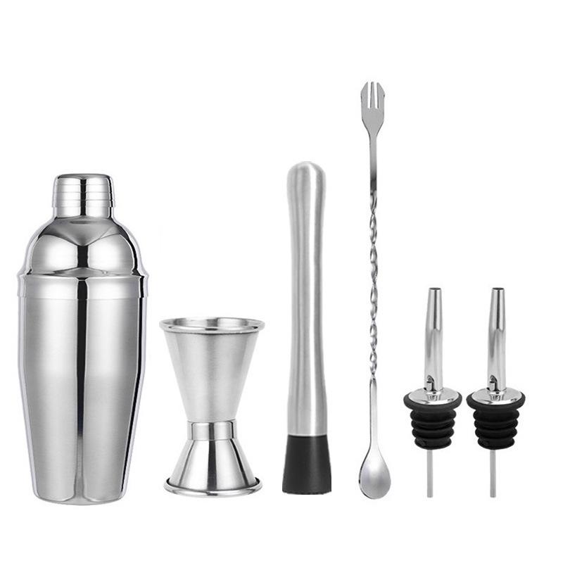 6-Piece Stainless Steel Cocktail Shaker Set with Black Cloth Bag