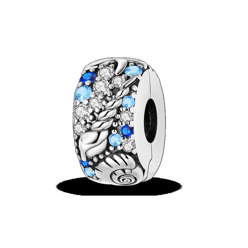 Silver Clasp 925 Silver CZ Pave Clip Charms Daisy Beads Stopper Safety Chain Fit Original Bangle Bracelet Jewelry Clip