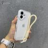 2in1 Clear With Wrist Strap lanyard Phone Case For iPhone 11 12 13 14 15 16 Pro Max Plus Shockproof Bumber Soft TPU Cover
