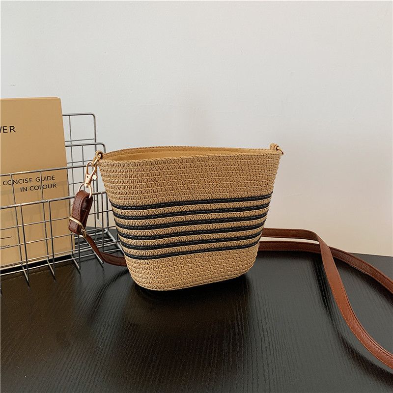 

Seaside Travel Outfit Crossbody Woven Bag Black Stripes