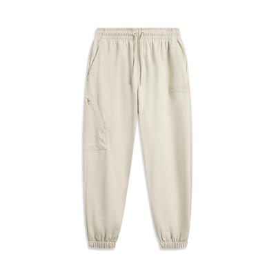 Li Ning Basketball Series Loose Fit Tapered Knit Sports Casual Pants Men Bottoms Oatmeal-Gray AKXU085-6