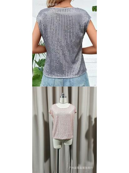 European & American Style Sleeveless Sequin Party Top