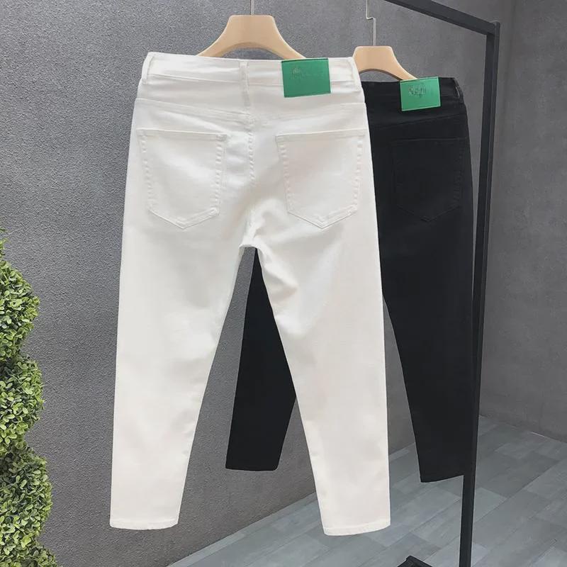 Jeansi albi trendy slim fit pentru bărbați - Pantaloni skinny nouă sferturi de primăvară/toamnă
