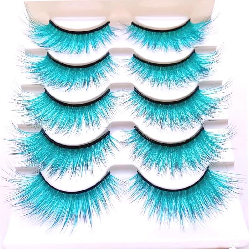 Sunniess Ombre Colored Lashes Silk Protein Fluffy Wispy Volume Fake Lashes for Halloweens Cosplay Party Stage Russian D Curl Lashes with Color Make