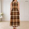 Women Plus Size Round Neck Triple Keyhole Sleeveless Geometric Printed Maxi Dress