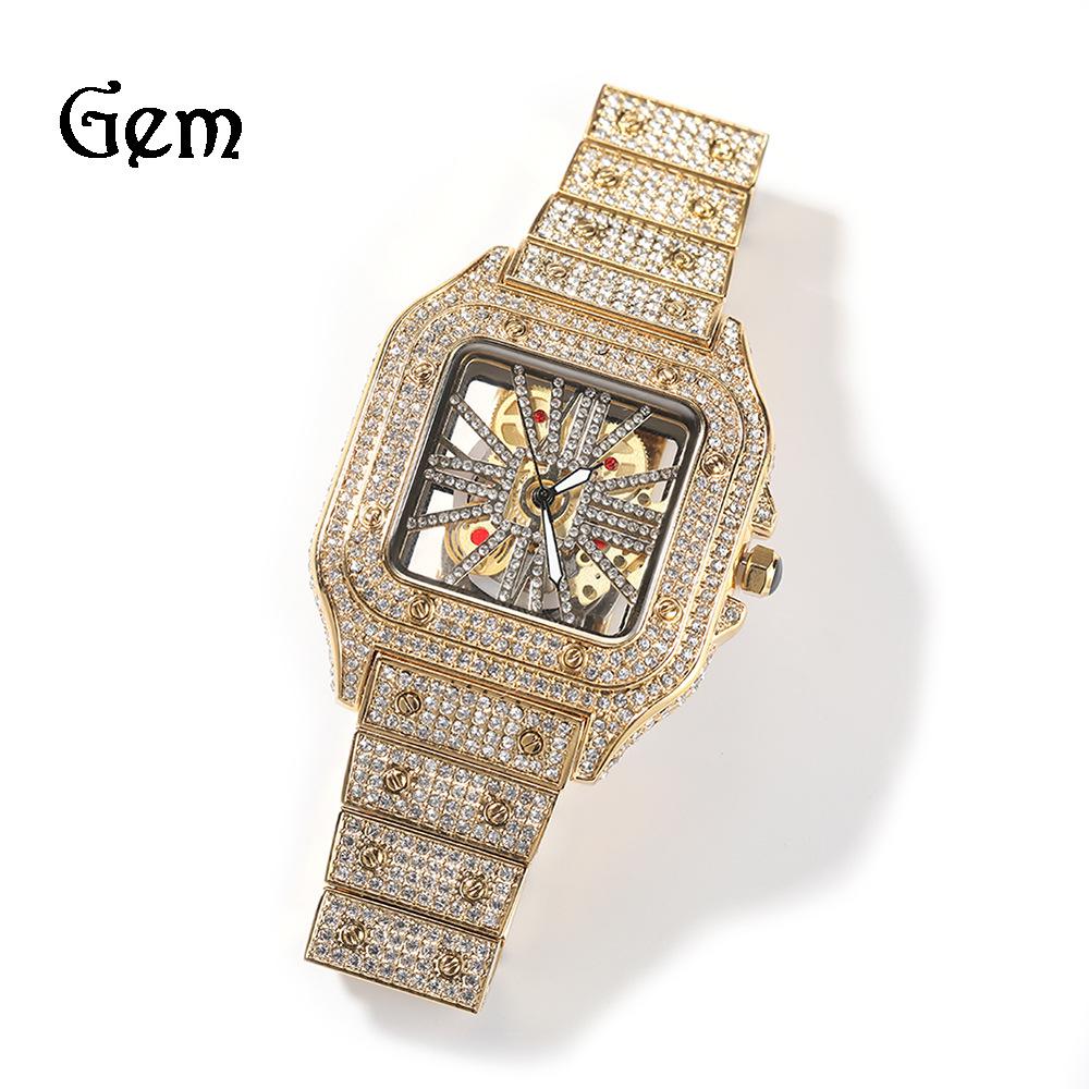 Fashion Hip Hop Trend Square Watch Niche Design Hollow Full Diamond Casual Versatile Light Luxury Quartz Watch
