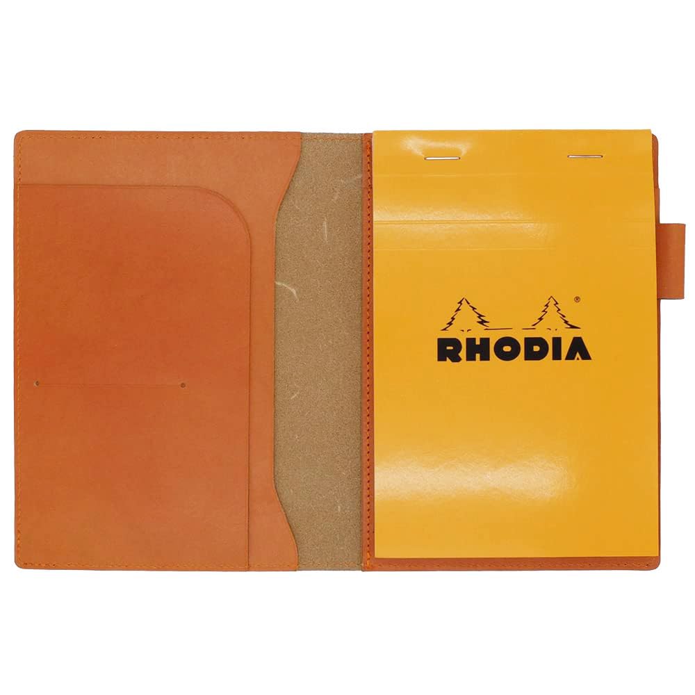 

Rhodia No. 14 Horizontal Cover with Pen Holder, Genuine Leather (Made in Japan), Includes One Notepad (Orange)