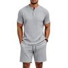 Summer Retro Men's Loose Knit Henley Shirt & Shorts Set