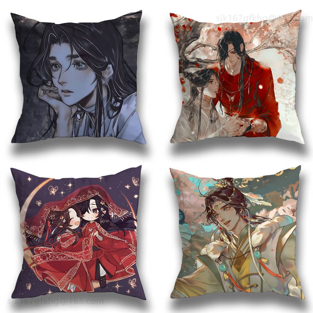 Anime Tian Guan Ci Fu Pillow Case Square Double-Sided Printing Short Plush Sofa Cushion Cover Bedroom Bedside Pillow