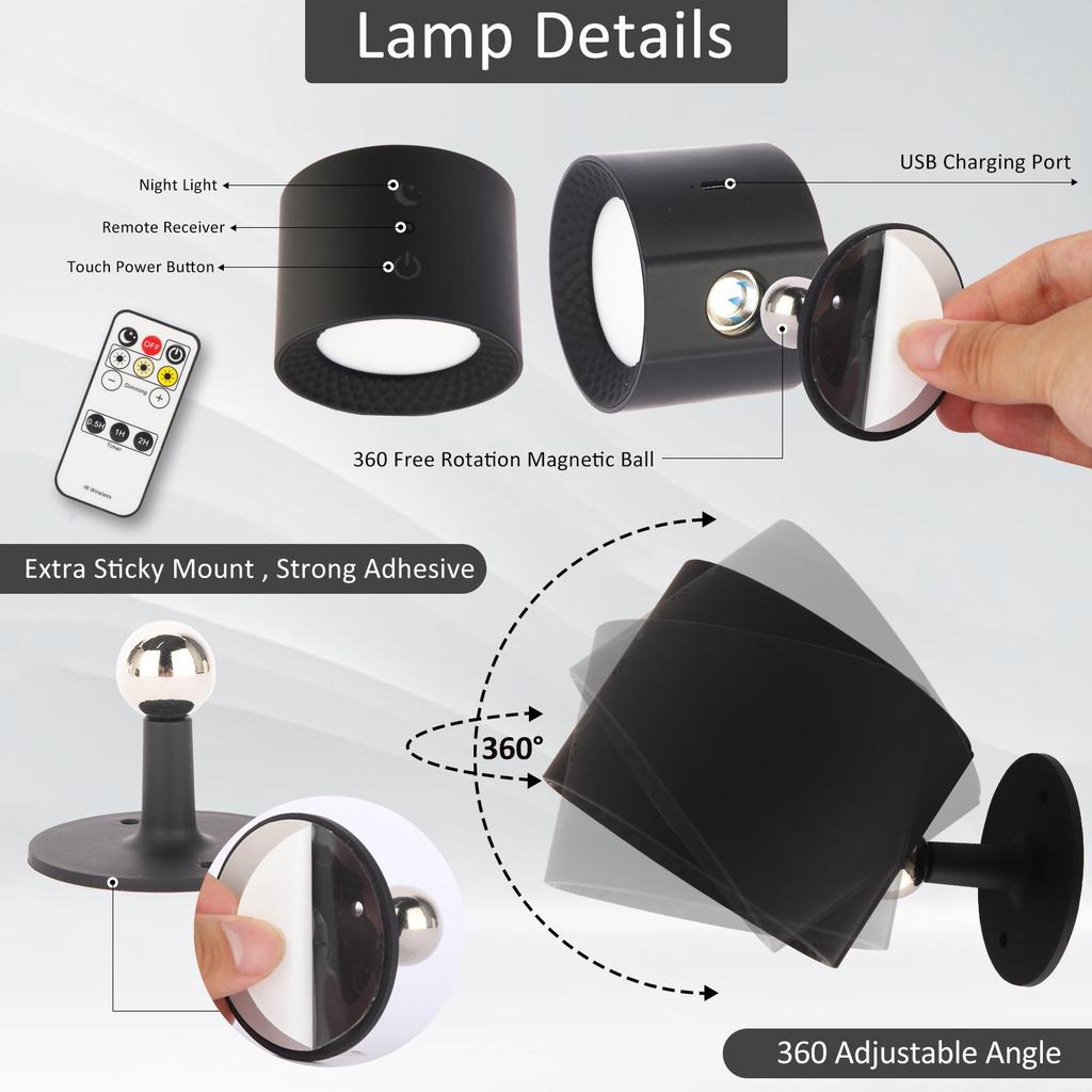 2023 Rechargeable Intelligent Magnetic Wall Lamp with Stepless Dimming and Three-Color Temperature Touch Control
