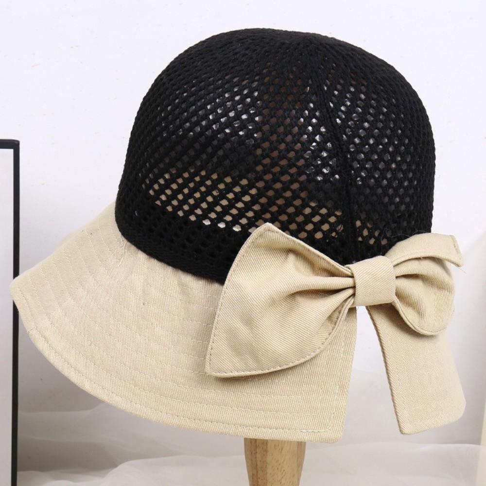 Hollow Bowtie Fisherman Hat Crochet Knitted Bucket Hat Fashion Bow Sun Hat  Travel