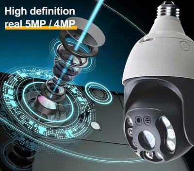 Nouveau 4MP / 5MP Tuya ampoule lampe caméra Wifi IP PTZ Surveillance vidéo extérieure détection de mouvement du corps humain couleur Vision nocturne sécurité à la maison