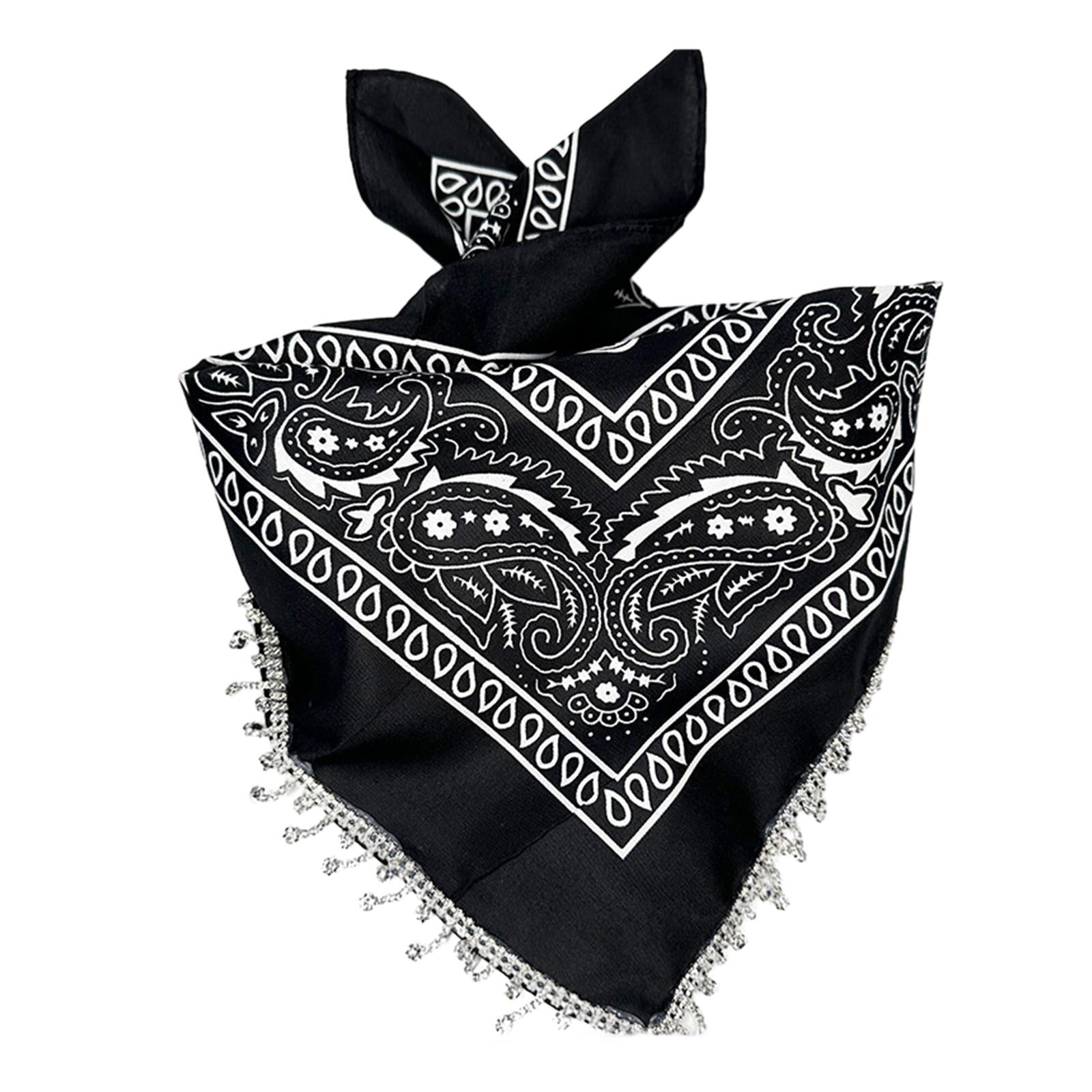 

Fringed Rhinestones Bandanas Hiphop Neck Scarf Western Cowgirl Costume Headscarf Women Music Festival Headwrap Dress Up 1