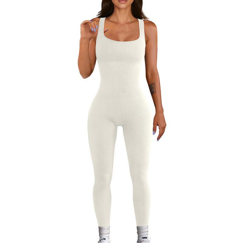 European and American Women’s Ribbed Square Neck Slimming Jumpsuit – New Autumn/Winter Collection