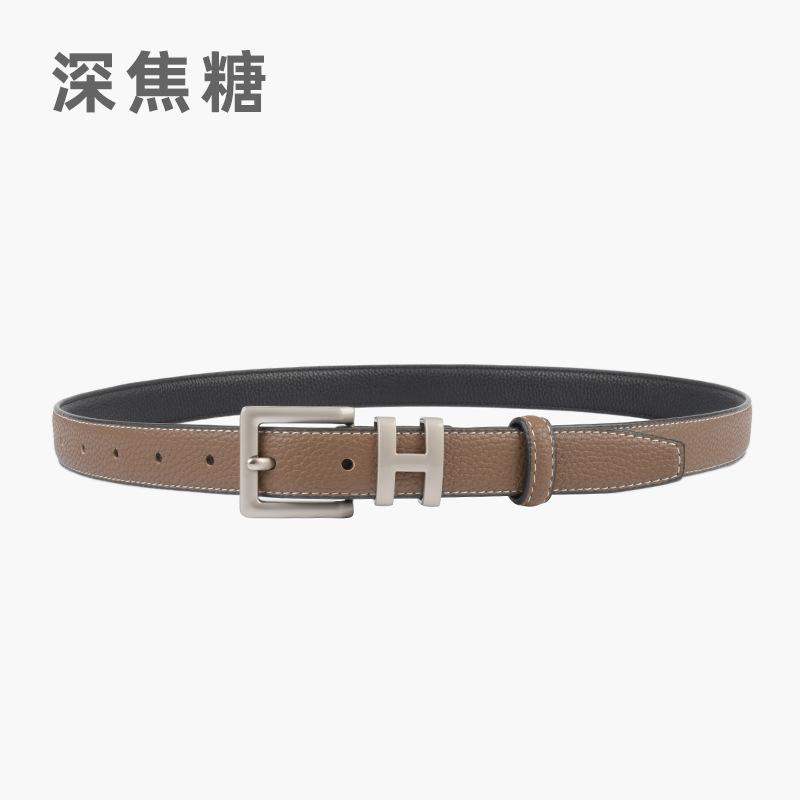 

Ремень женский из коровьей кожи первого слоя с узором личи, простой ремень H для женщин с джинсами, повседневные брюки 105cm