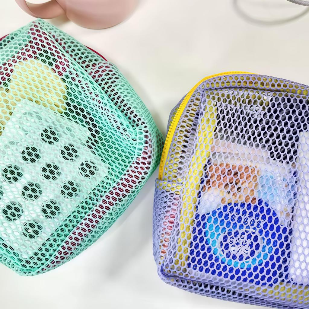 Women Lightweight Square Mesh Cosmetic Bag Portable Colorful Object Storage Bag With Zipper Multi-purpose Sundries Storage Bag