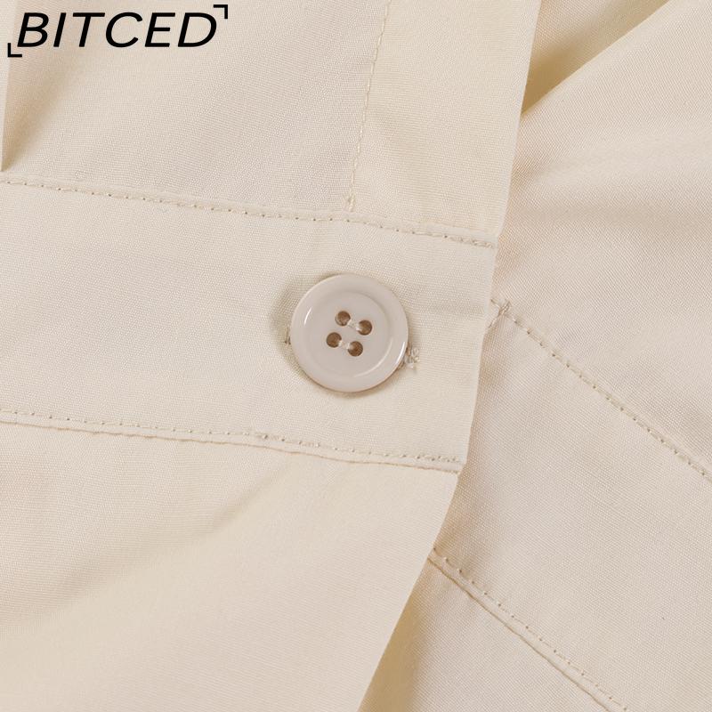 BITCED Women Casual Loose Long Dress Turn-down Collar Long Sleeve