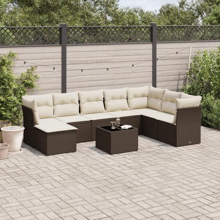 VidaXL Garden Lounge Set with Cushions 9 Pcs, Patio Sofas, Patio Furniture Set, Outdoor Furniture, Brown 3218063