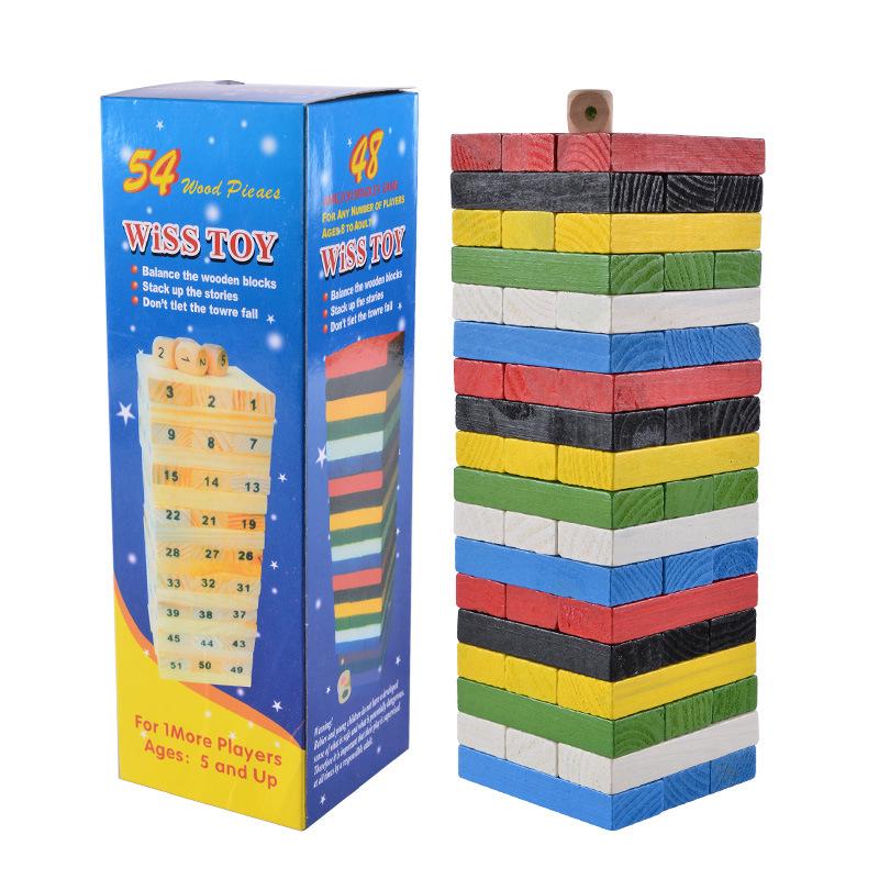 Colorful 54-Piece Wooden Jenga Stacking Game: Educational & Creative Desktop Blocks