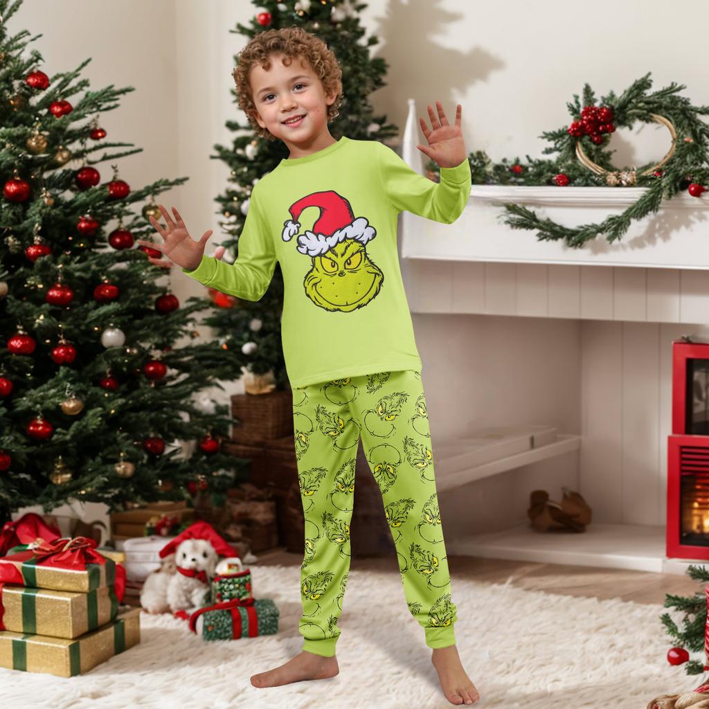 Print Cute Family Set Pajamas, Home Clothes, Family Set Long Sleeve Top Pants Set