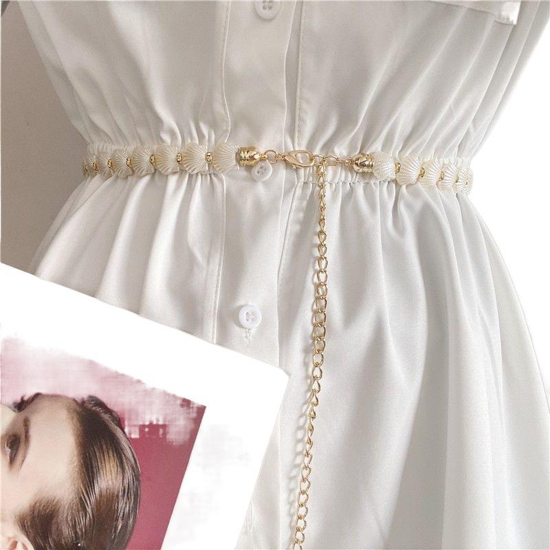 Style Korean Chic Black Pearl Waist Belt Chain For Dresses And Outfits Ideal For Fall 2023