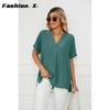 Ladies Fashion T-shirt V-neck Casual Pullover Blouse Women Loose Blouse Tops Women