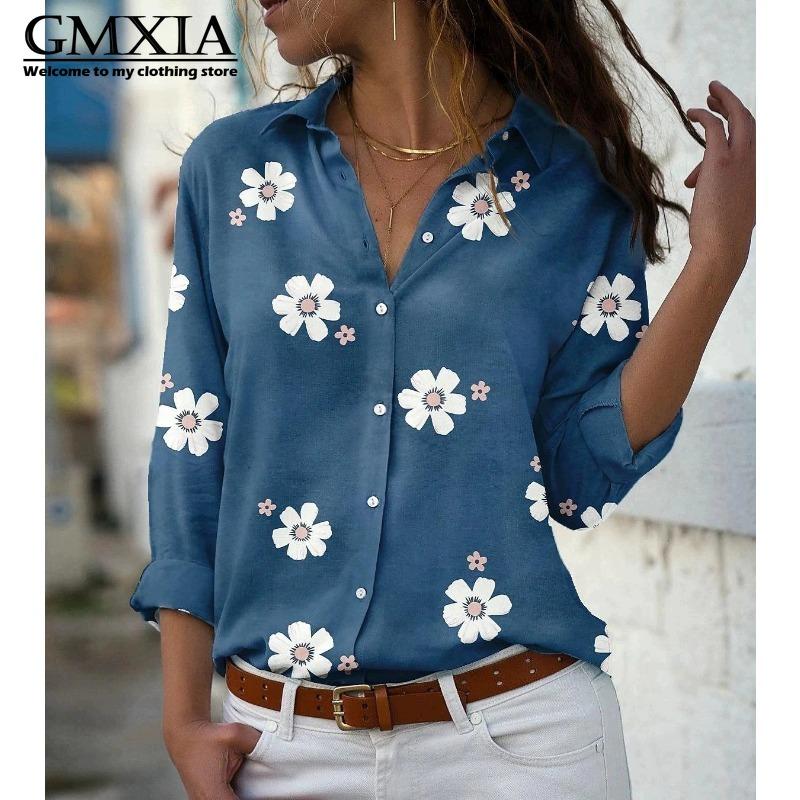 GMXIA 38 Color Women's Fashion Casual Long Sleeve POLO Neck Leisure Blouses & Shirts