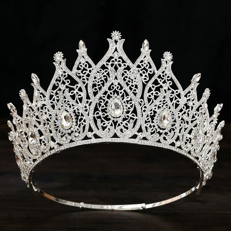 Baroque Vintage Water Drop Bridal Crown Princess Big Tiaras for Party Birthday Wedding Dress Hair Jewelry Pageant Headwear