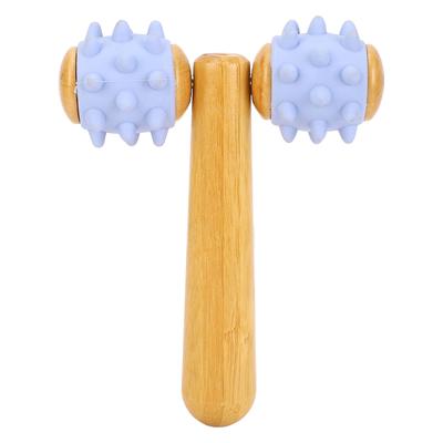 2 Räder Handheld Massage Roller Entspannung Ergonomischer Holz Muskelmassage Roller für Taille Hüften