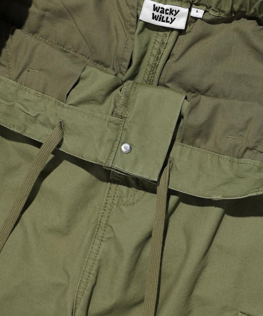 WACKY WILLY Wide Cotton Cargo Elastic Waist Pants Olive