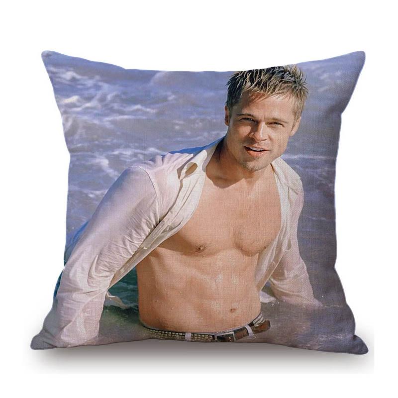 Sexy Krásný Super Hvězda Brad Pitt Svalovec Fanoušci Dárek Bavlna Len Pohovka Polštář na pohovku Potah Dekorace Domu Umělecký Potah na polštář