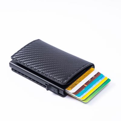 Karbon Fiber Kredi Kartı Tutucu Cüzdan Erkek Rfid Akıllı Metal İnce İnce Açılır Minimalist Cüzdan Küçük Siyah Para Cüzdanı Metal Cüzdan