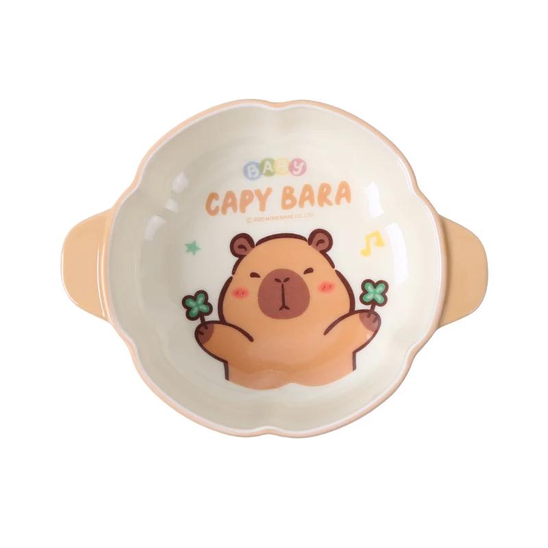 For Capybara Kawaii Tableware Cartoon Children's Dinner Plate Spoons Water Cup Anti-Fall Heat-Proof Dinnerware Food Grade Plate