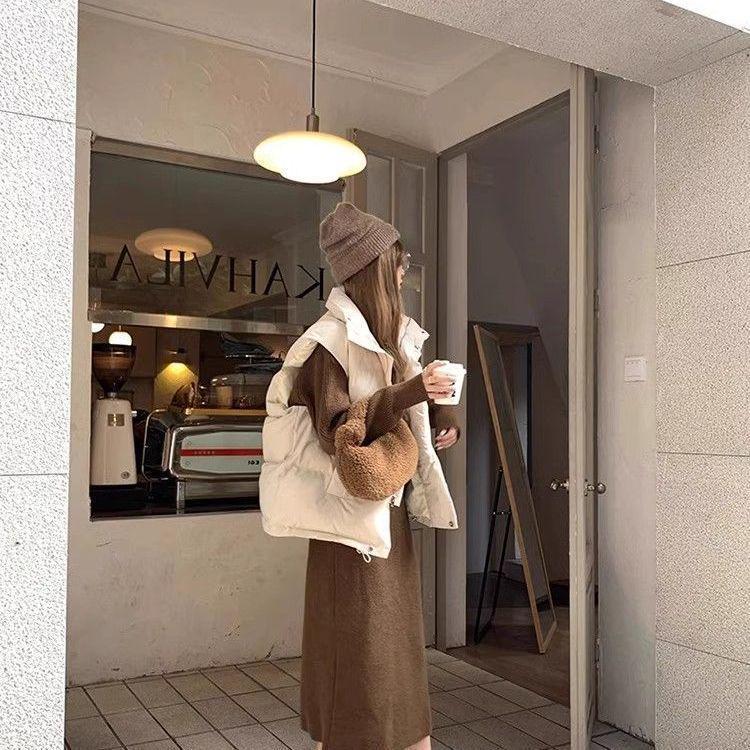 Women's College Style Cotton Padded Jacket Vest - Versatile, Loose Fit, Thickened Outerwear for Autumn and Winter