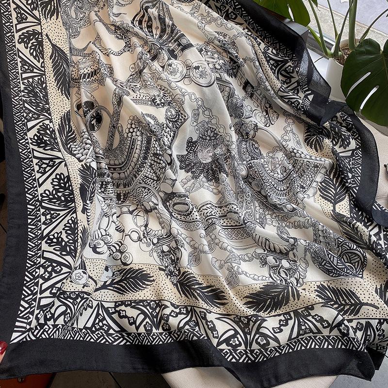 Versatile Cotton Linen Check Print Sun Protection Travel Shawl Scarf - Large 130 Square