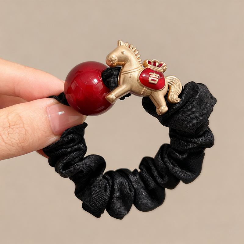 2Pcs Cute New Year Hair Rope 2026 Horse Year Rubberband Zodiac Golden Pony Knitted Hair Tie Horse Year Hair Ring Girls Gift