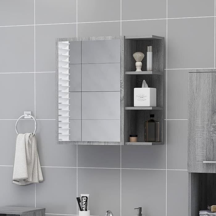 VidaXL Bathroom Mirror Cabinet Sonoma Grey 62.5x20.5x64 Cm 826352