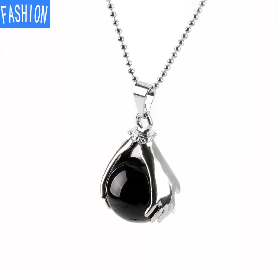 Palm Natural Stone Beads Crystal Pendant Necklace