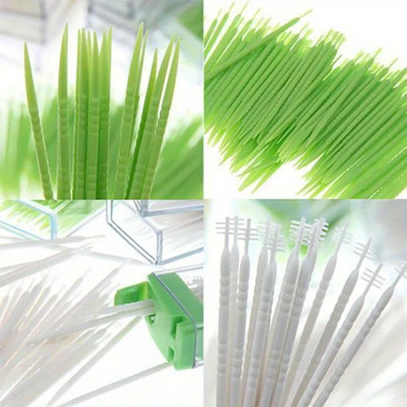 1Box Oral Care Disposable Plastic Toothpicks With Brushes Travel Teeth Cleaning Tool Two-Head Dental Floss Toothpick Random