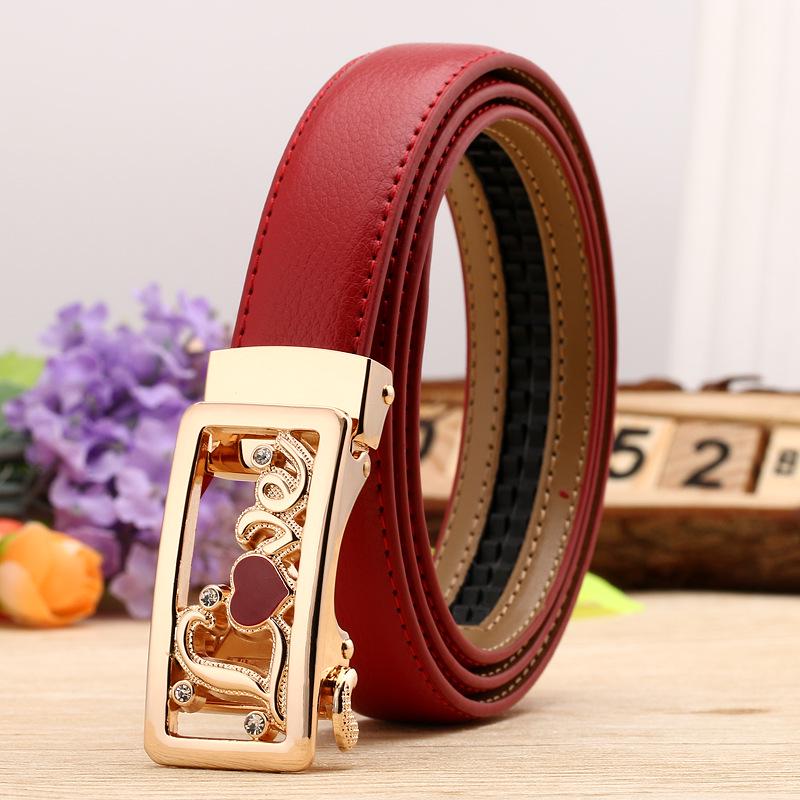 Women's Casual Double-Sided Lychee Pattern Leather Belt with Automatic Buckle
