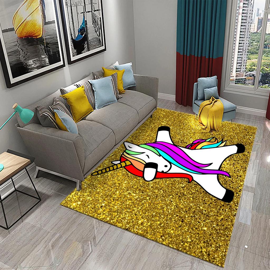 Cartoon Lovely Unicorn Print Carpet Kids Playroom Play Carpet Living Room Bedroom Bathroom Beautiful Non-slip Carpet Home Decor