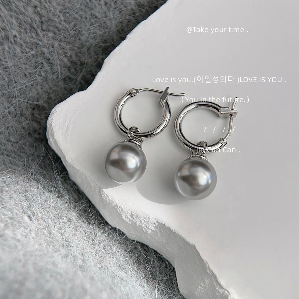 Cold Wind, Explosive Texture, Gray Pearl Earrings, Commuting Really Much Hemp Gray Earrings, Ear Buckles.