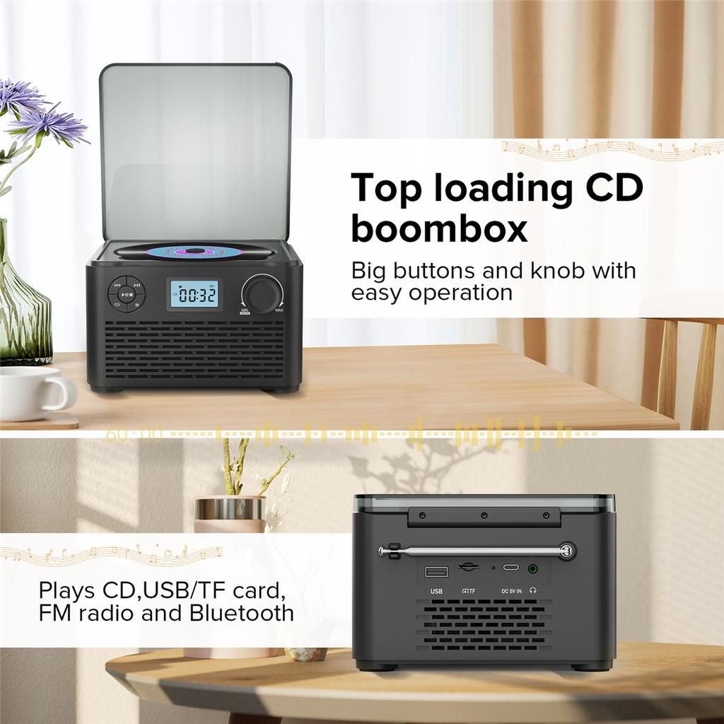 Portable Cd Player With Speakers And Bluetooth Small Rechargeable CD With USB Mp3 And FM Radio